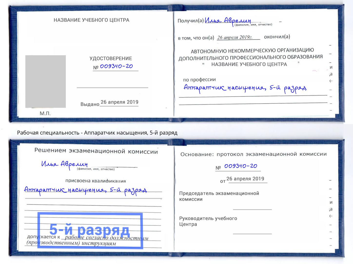 корочка 5-й разряд Аппаратчик насыщения Моршанск