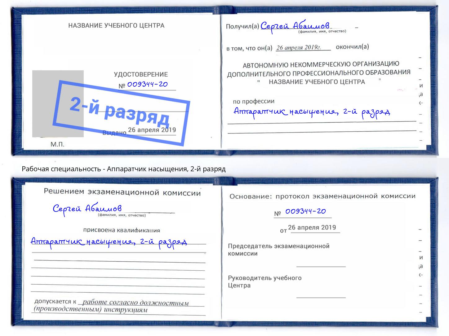 корочка 2-й разряд Аппаратчик насыщения Моршанск