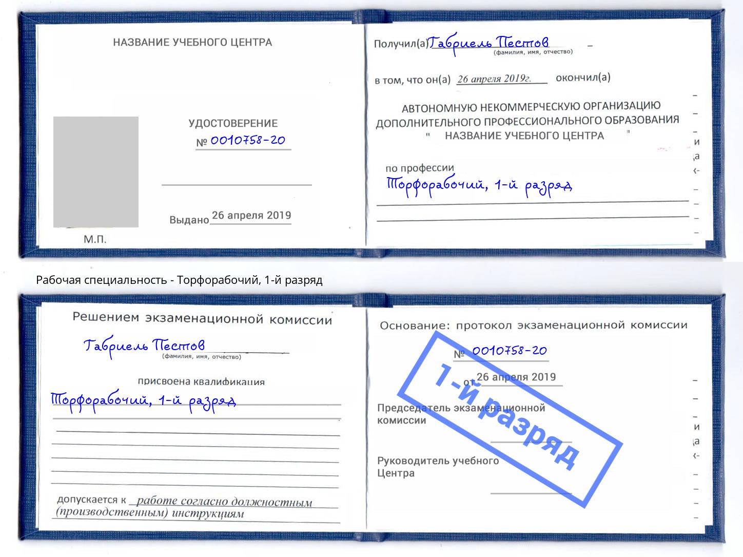 корочка 1-й разряд Торфорабочий Моршанск