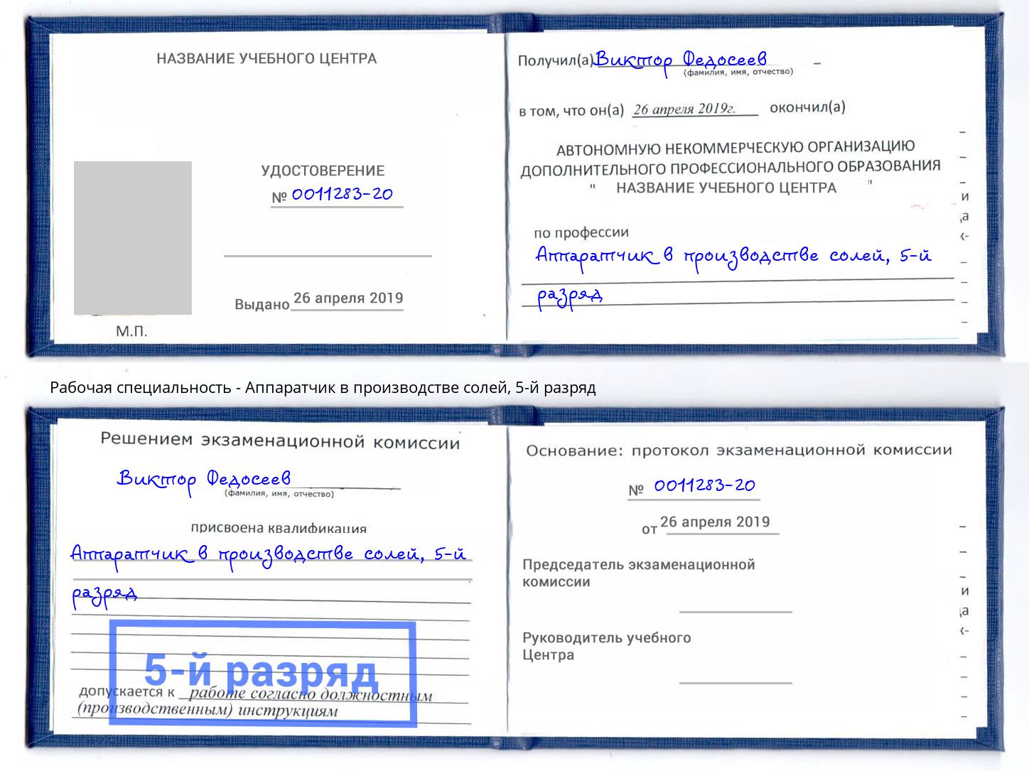 корочка 5-й разряд Аппаратчик в производстве солей Моршанск